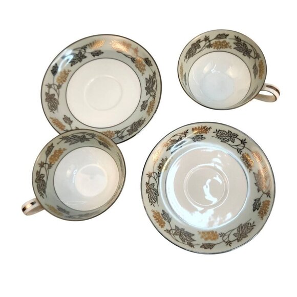 Noritake China Japan 5497 Gold & Silver leaf berry Teacup & Saucer Set - Picture 6 of 9